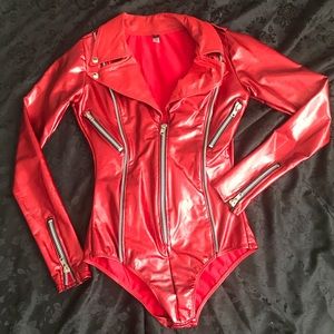 LA Roxx Red Metallic Rocker Pleather Playsuit